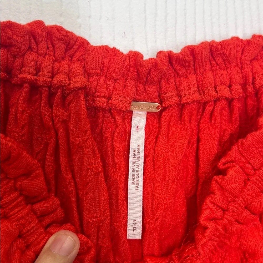 Free People - Ladybug Red Button Sweetheart Neckline Long Sleeve Crop Top SZ S